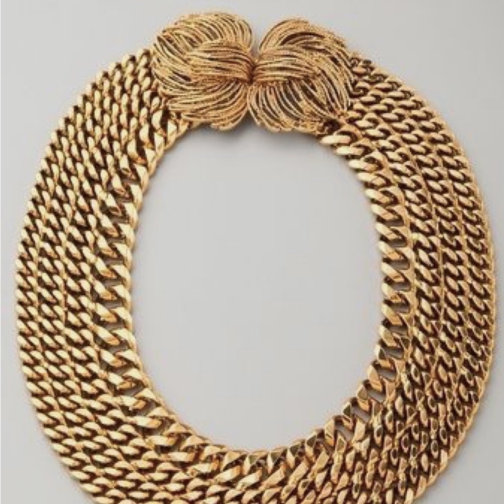Lizzie Fortunato gold chain collar necklace with large decorative clasp - rare!